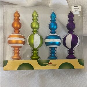 Vintage Avenue Noel Glass Finial Christmas Ornaments - Set of 4 - Sears Retro